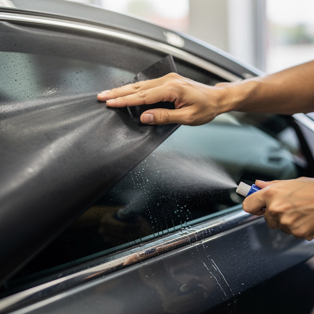 Lee's Custom Window Tinting professional applying precision window film for auto and residential services in Stroudsburg, PA